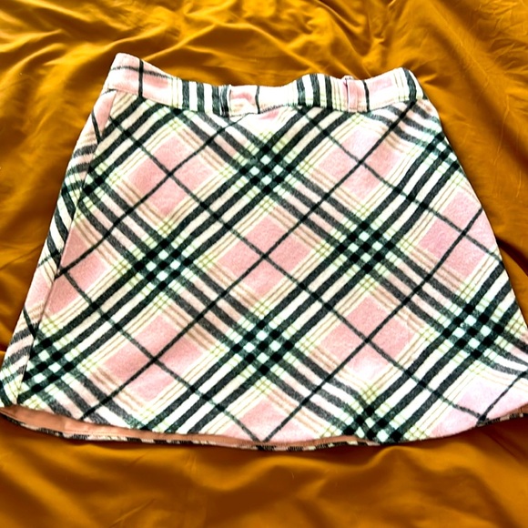 Pink plaid lined mini skirt - Picture 1 of 2